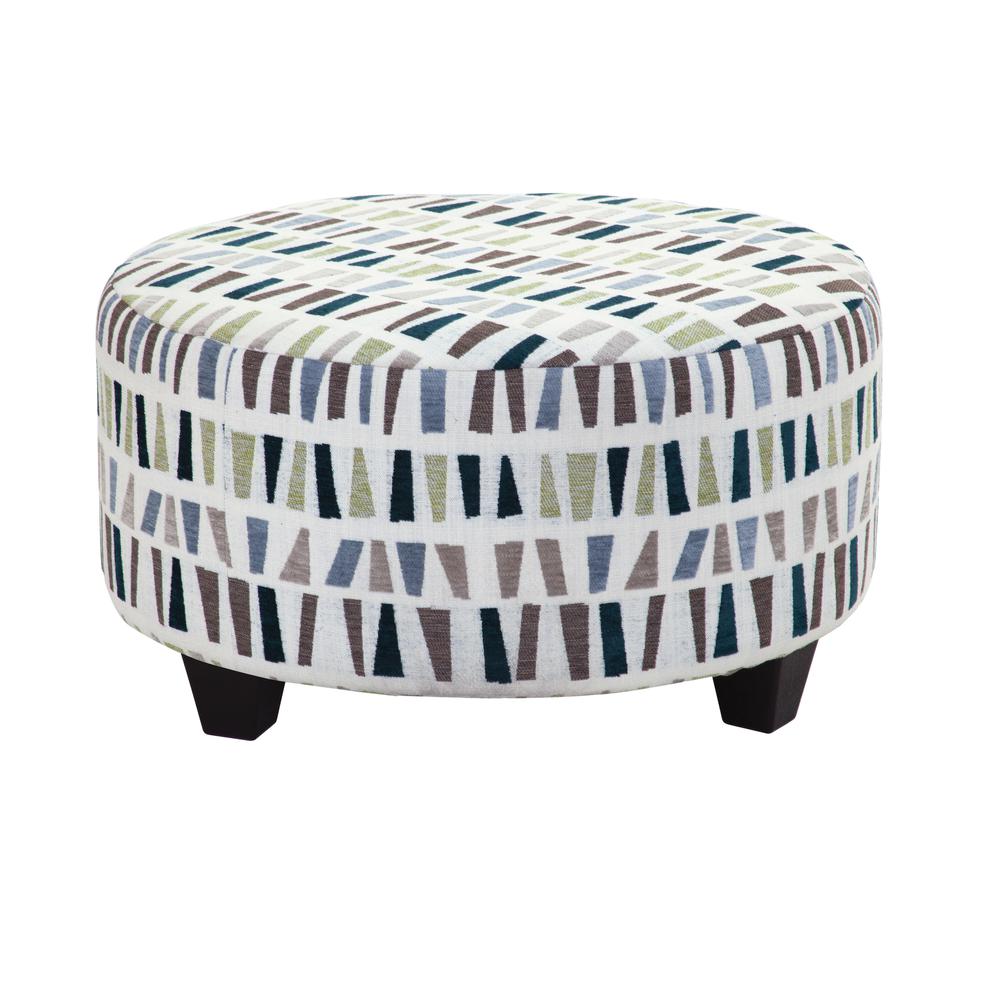 Transitional Multi Colored Round Upholstered Ottoman
