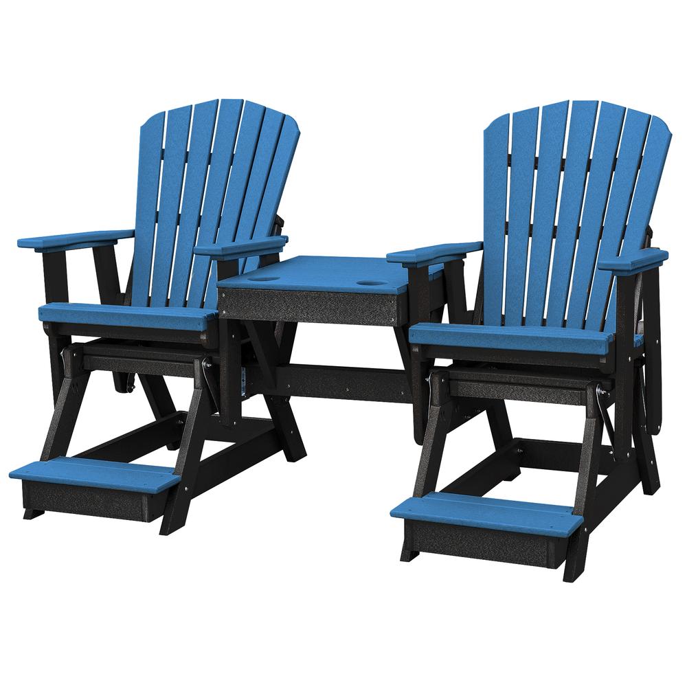 OS Home and Office Model 516BBK-K Double Balcony Height Glider with Center Table in Blue and Black