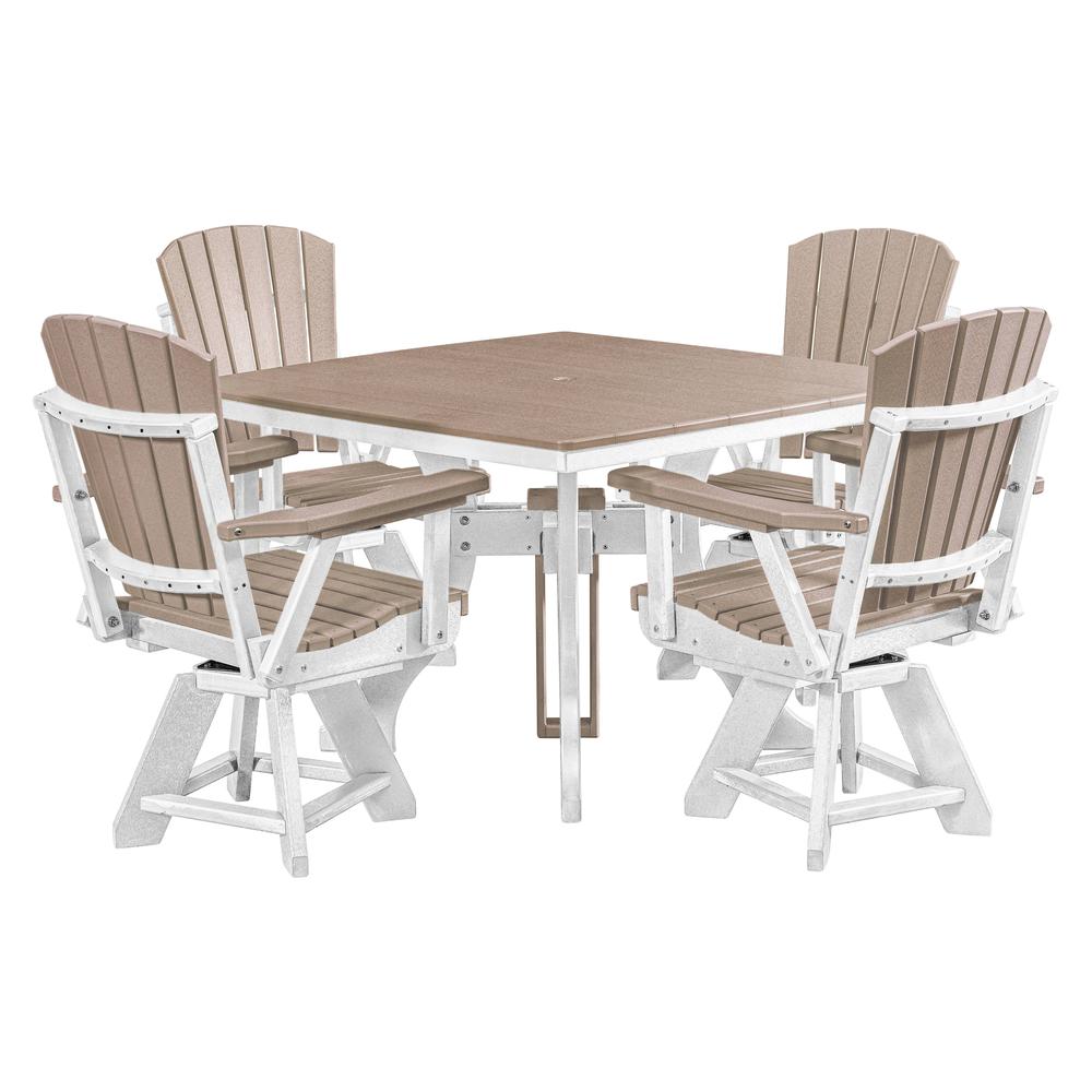 Five Piece Square Dining Height Dining Set in Weatherwood with a White Base