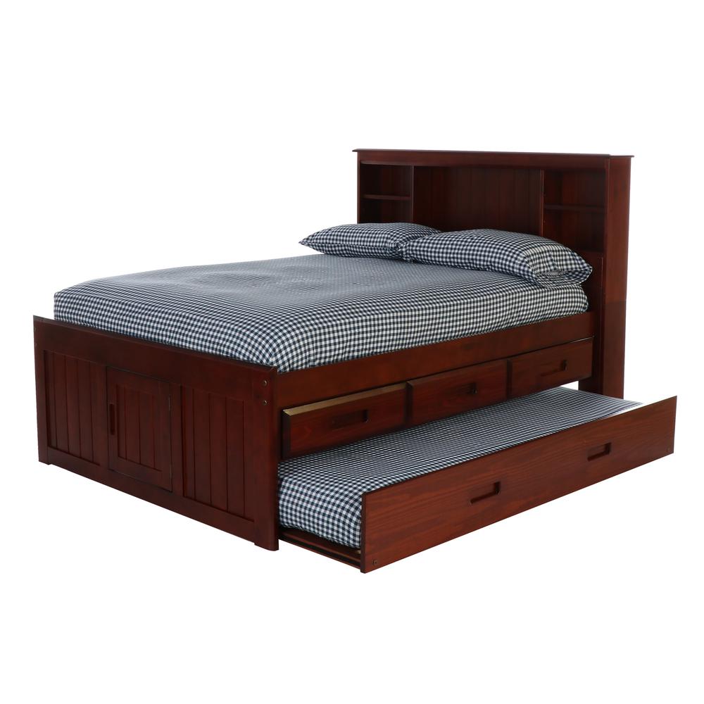 Full Captains Bookcase Bed with 3 drawers and a Twin Sized Trundle