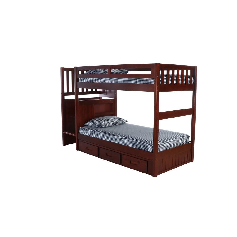 Solid Pine Mission Staircase Twin over Twin Bunk Bed with Seven Drawers