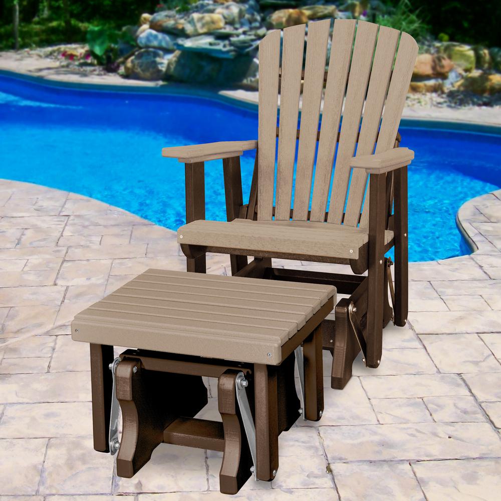 Fan Back Glider and Ottoman Glider in Weatherwood with a Tudor Brown Base