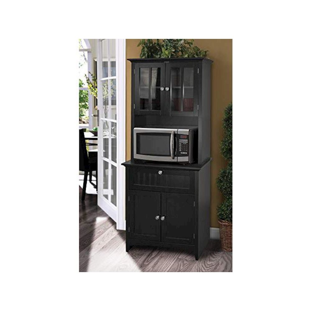 Buffet and Hutch with Framed Glass Doors and Drawer in Black