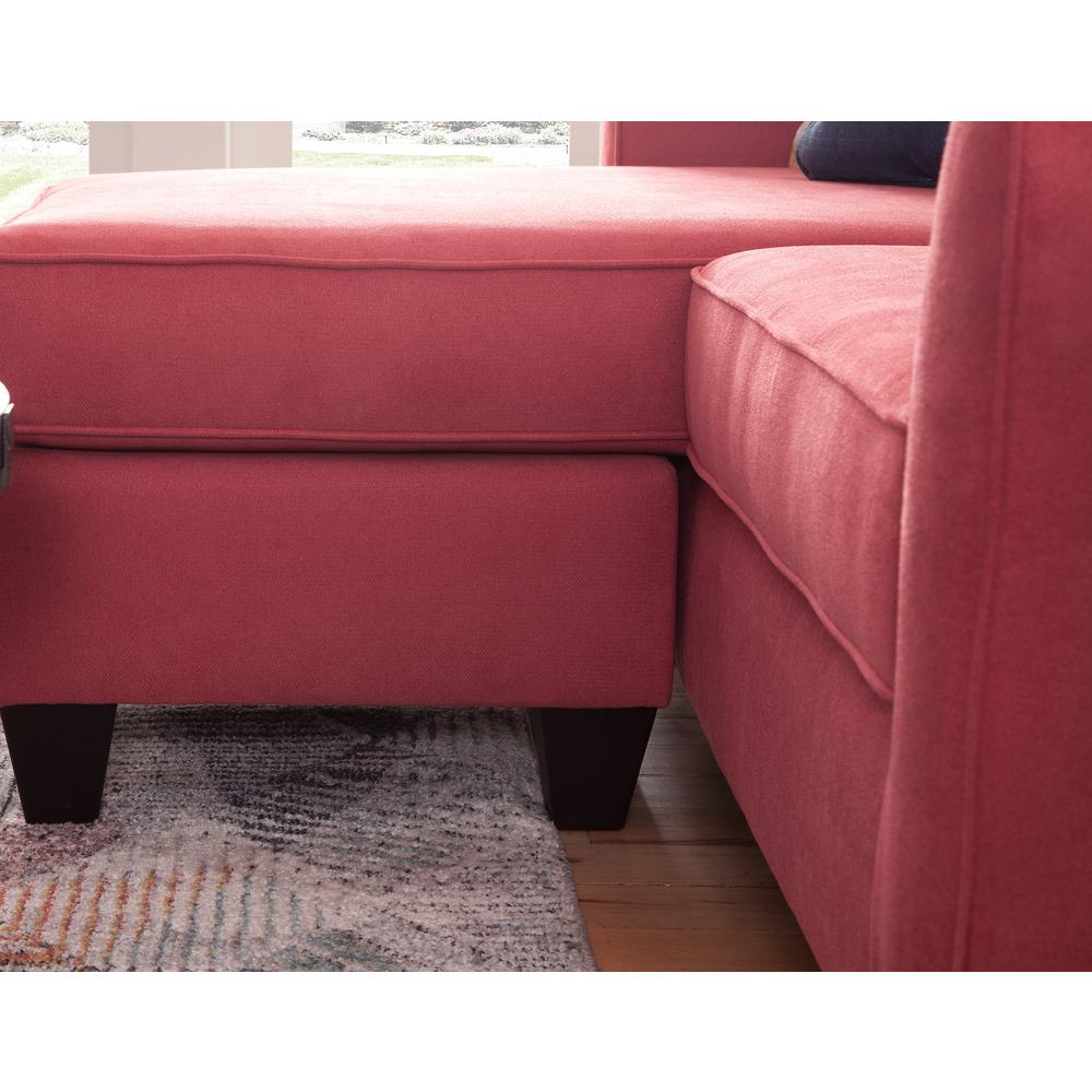 Transitional Flared Arm Red Cuddler Chaise Sectional with Four Throw Pillows