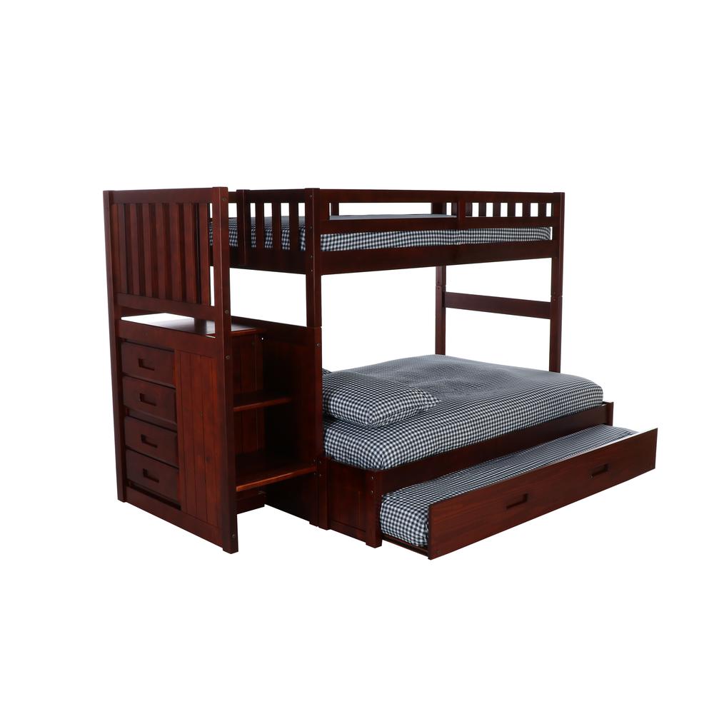 Solid Pine Mission Staircase Twin over Full Bunk Bed with Four Drawer Chest