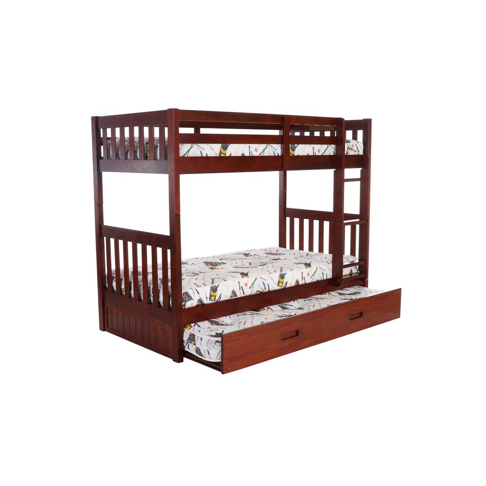 Mission Twin over Twin Bunk Bed with Roll Out Twin Trundle Bed