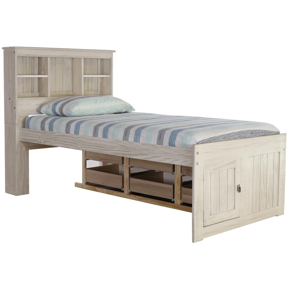 OS Home and Office Furniture Model 85220K6-22 Solid Pine Twin Captains Bookcase Bed with 6 drawers in Light Ash