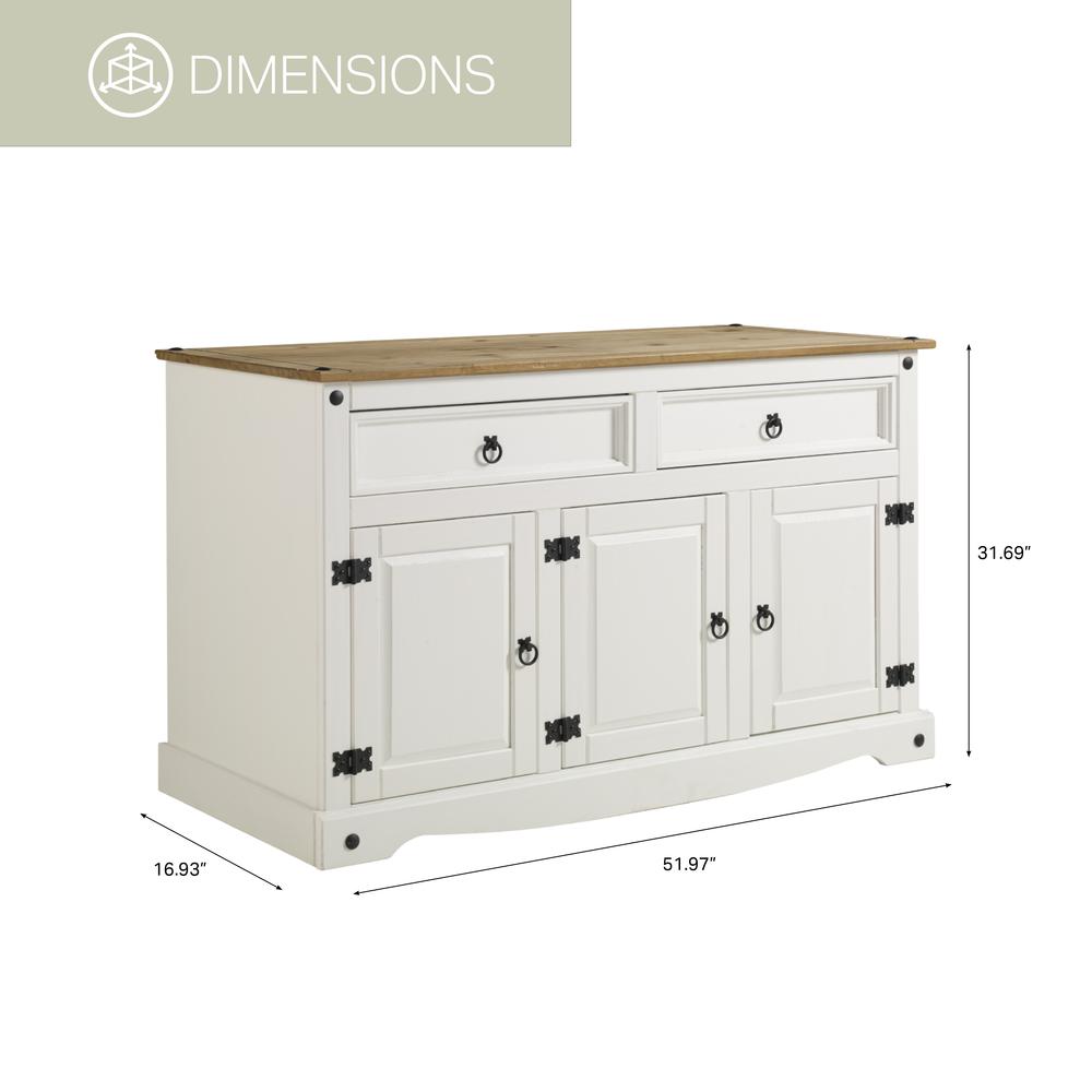 Model COW916 Cottage Series Wood Buffet Sideboard in Corona Snow