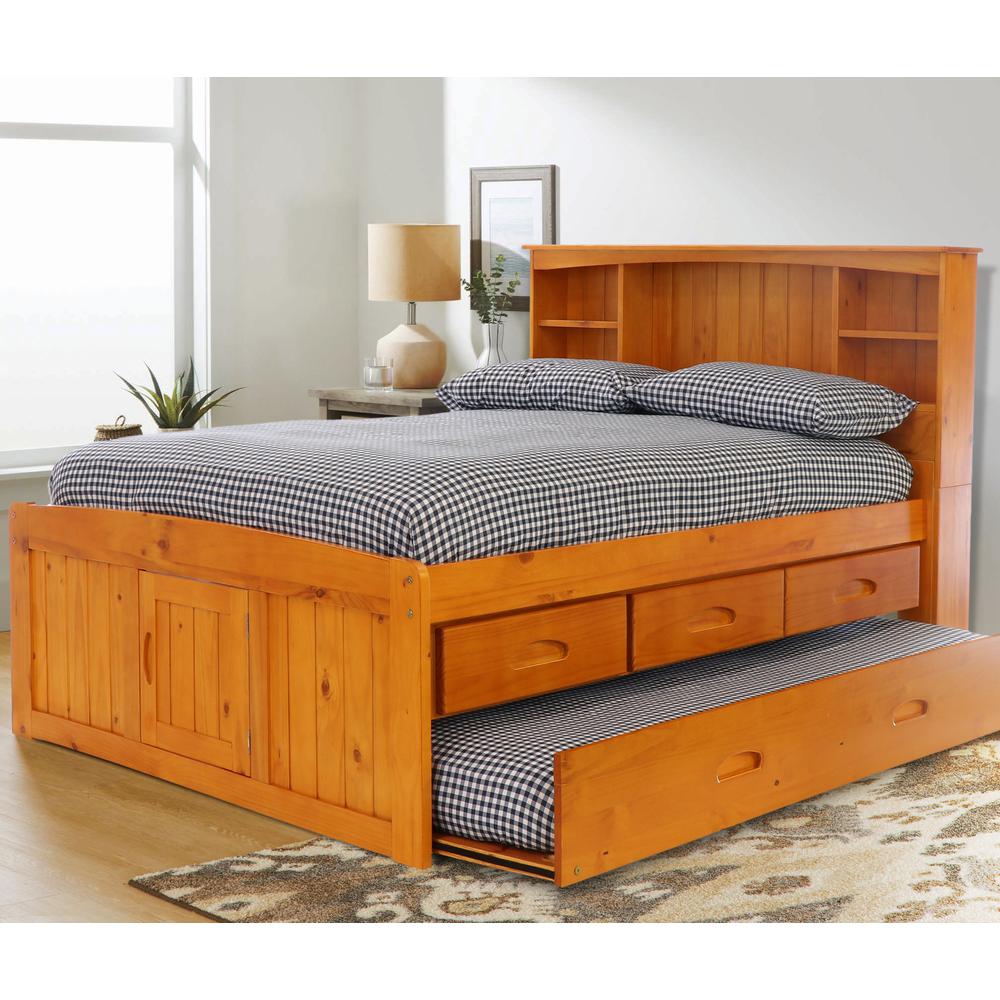Full Captains Bookcase Bed with 3 drawers and Twin Sized Trundle