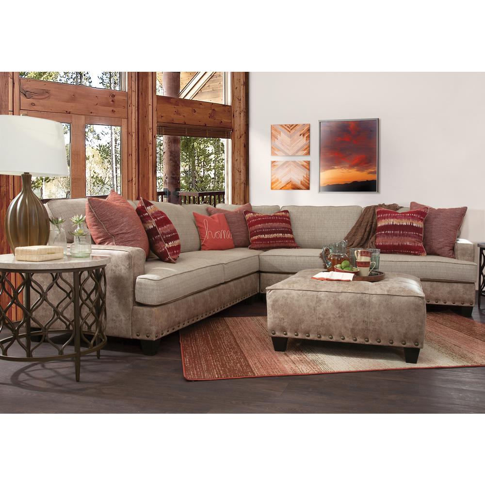 Transitional Brown Square Upholstered Ottoman