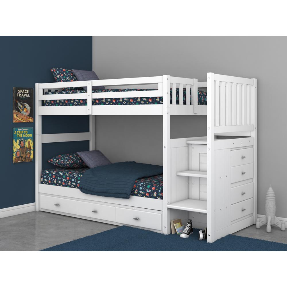 Mission Staircase Twin over Twin Bunk Bed with Seven Drawers