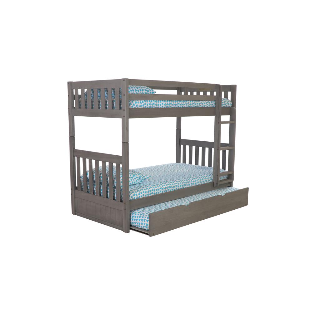 Solid Pine Twin/Twin Bunk Bed with Twin Trundle in Charcoal Gray
