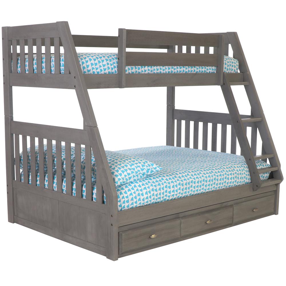 Solid Pine Twin/Full Bunk Bed with Three Drawers