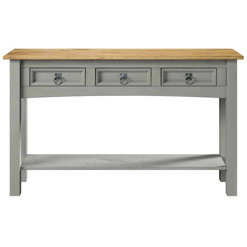 Wood Three Drawer Hall Table Console in Corona Gray