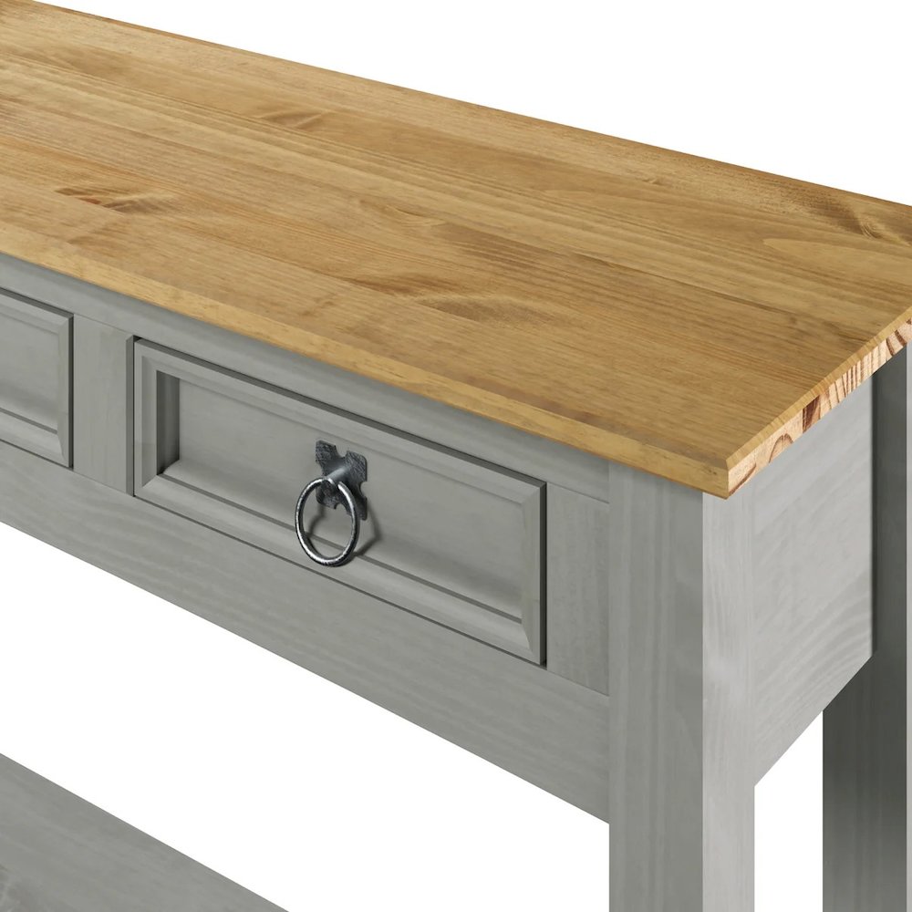 Wood Three Drawer Hall Table Console in Corona Gray
