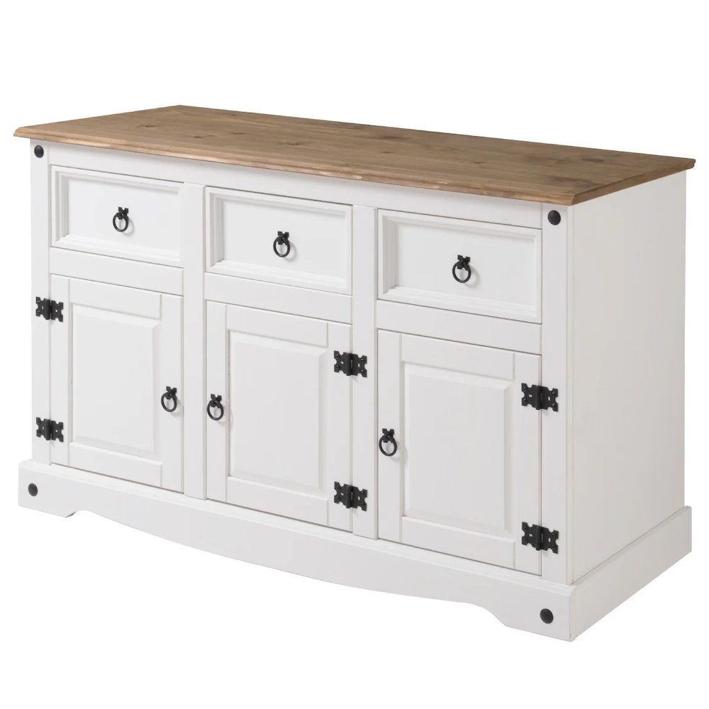 Wood Buffet Sideboard in Distressed White