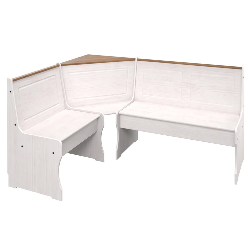 Solid Pine Corner Dining Booth in Distressed White