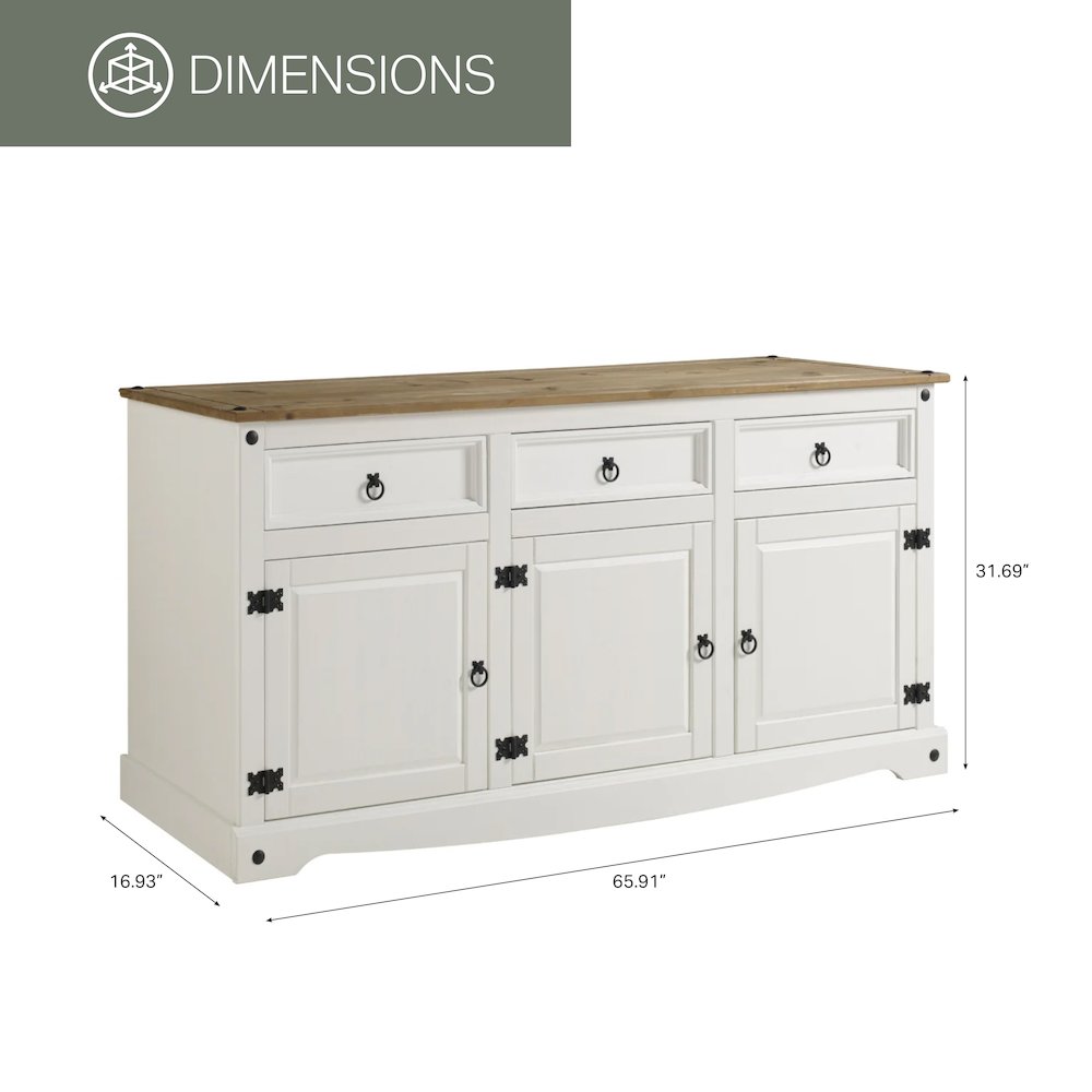 Wood Buffet Sideboard in Distressed White