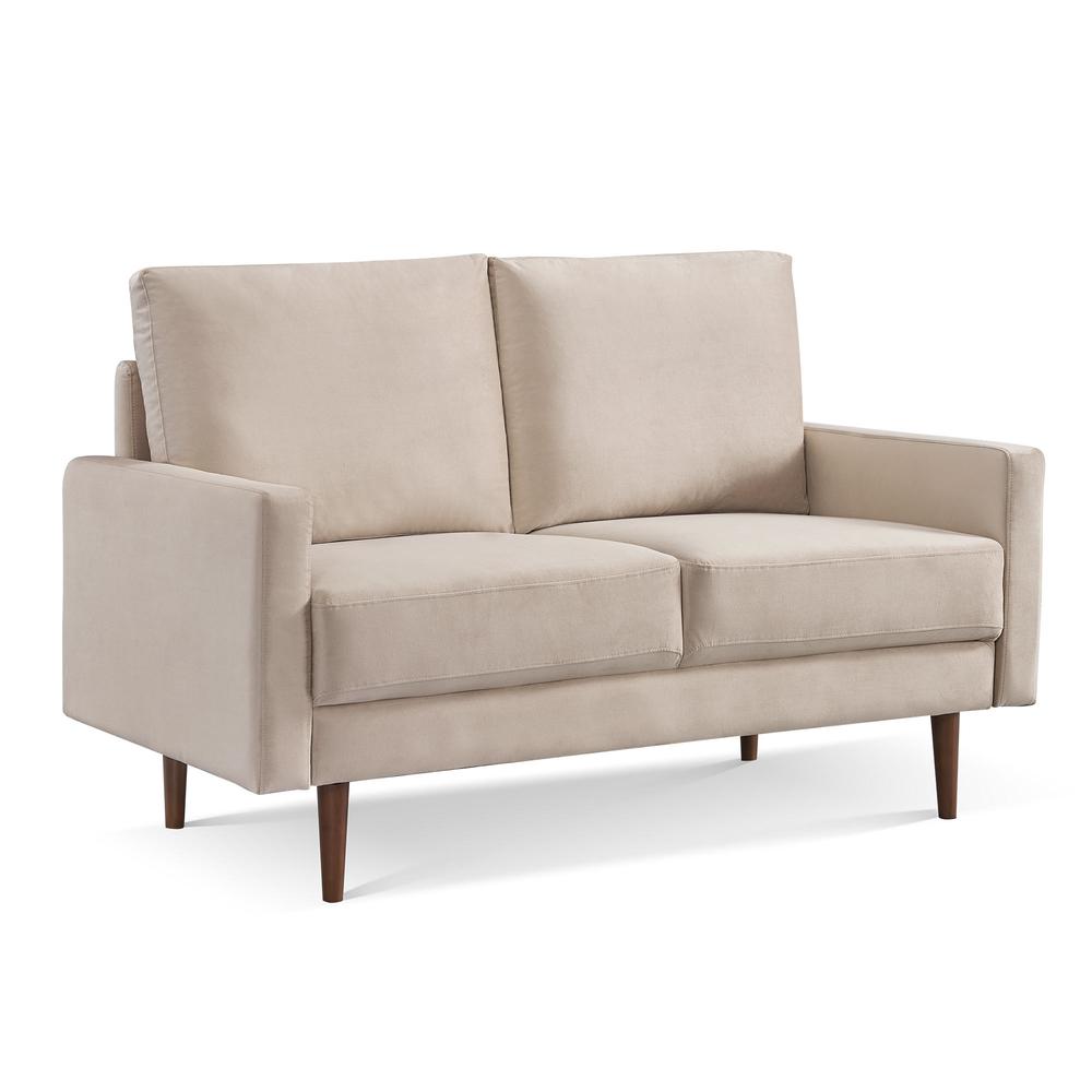 57 Inch Wide Upholstered Two Cushion Loveseat with Square Arms