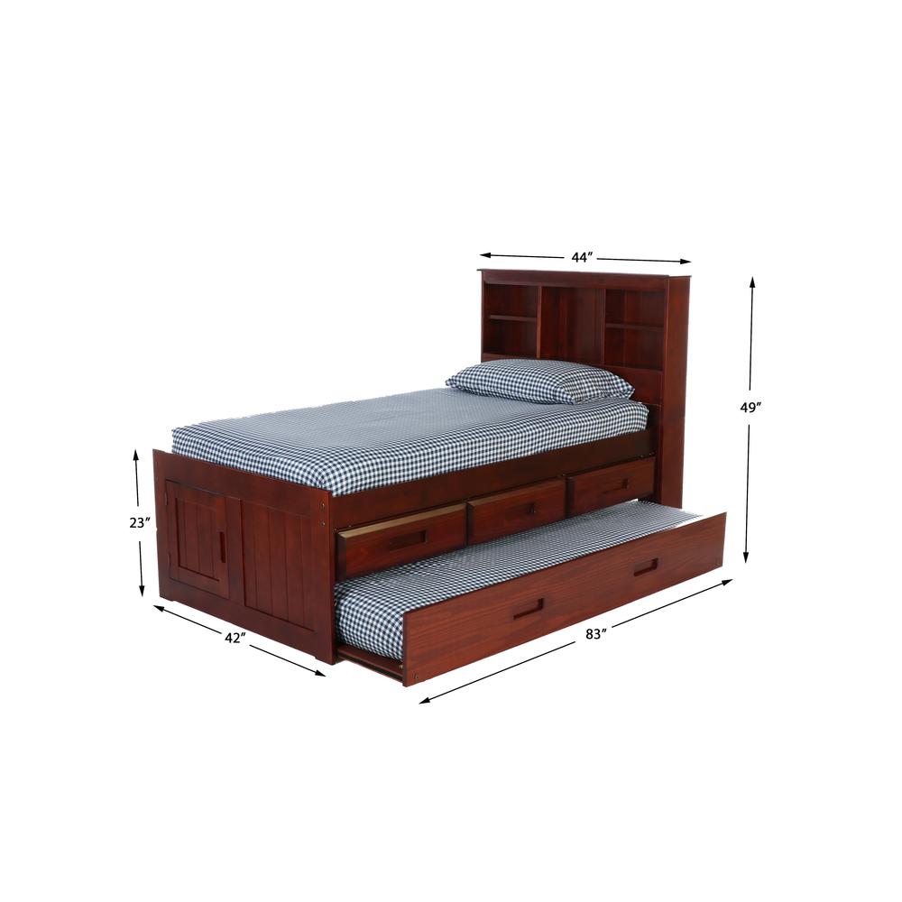 Twin Captains Bookcase Bed with 3 drawers and a Twin Sized Trundle