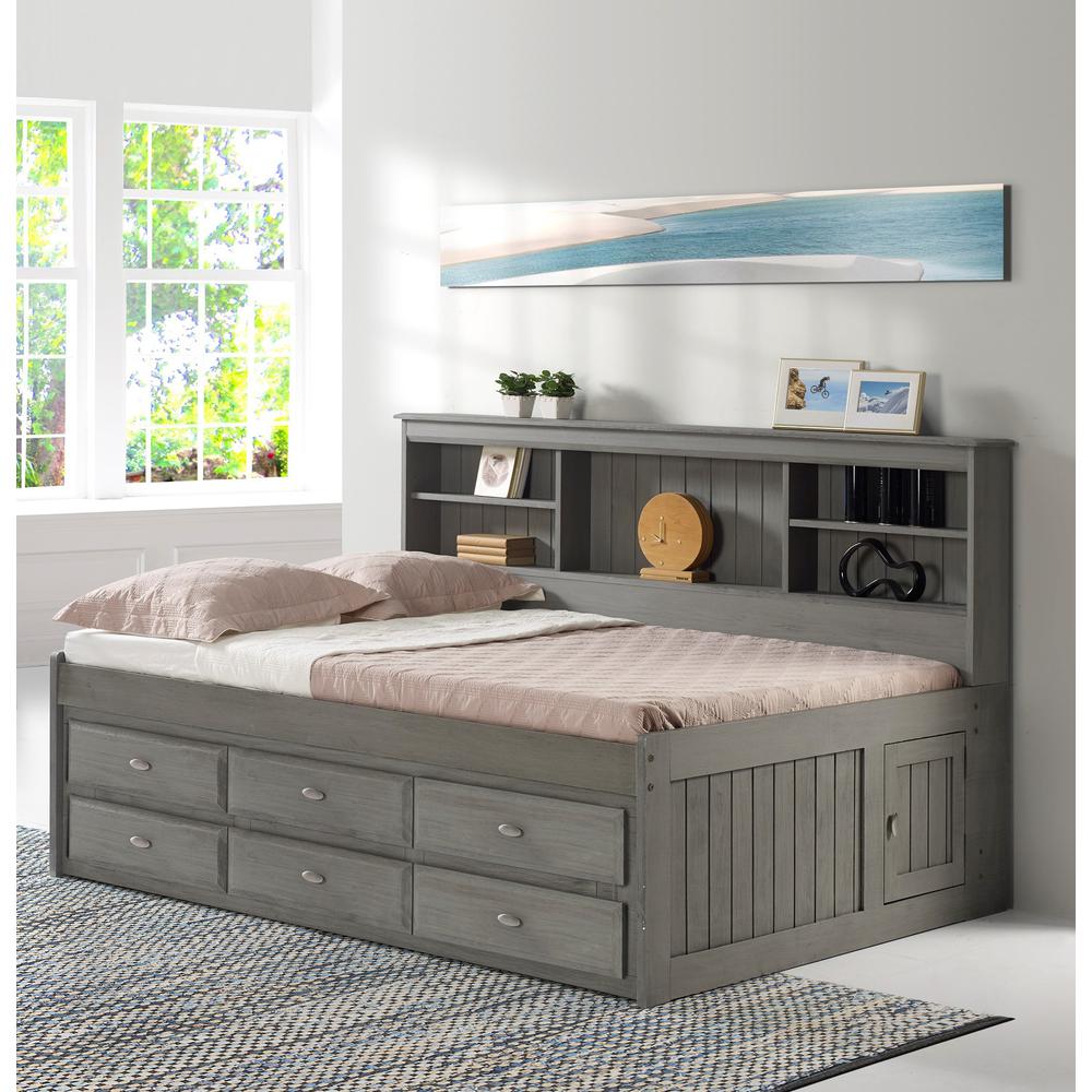 Solid Pine Full Daybed with Six Sturdy Drawers in Charcoal Gray