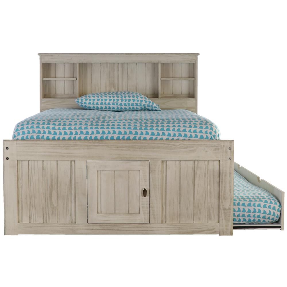 OS Home and Office Furniture Model 85221K3-22 Solid Pine Full Captains Bookcase Bed with 3 drawers and a Twin Sized Trundle in Light Ash
