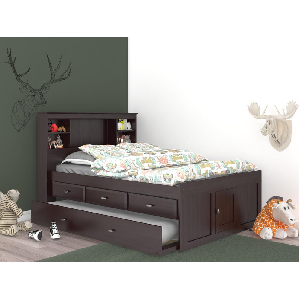 Full Size Bookcase Bed with Three Drawers and Twin Sized Trundle