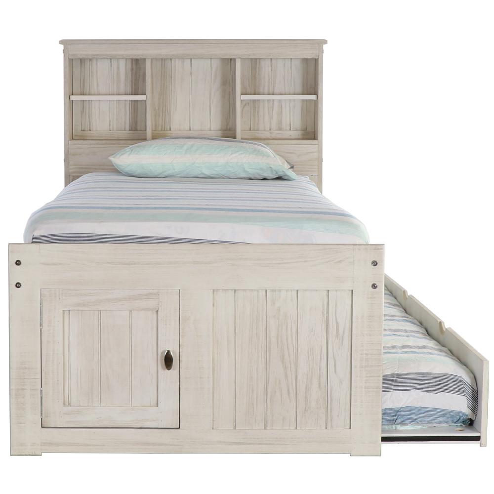 OS Home and Office Furniture Model 85220K3-22 Solid Pine Twin Captains Bookcase Bed with 3 drawers and a Twin Sized Trundle in Light Ash