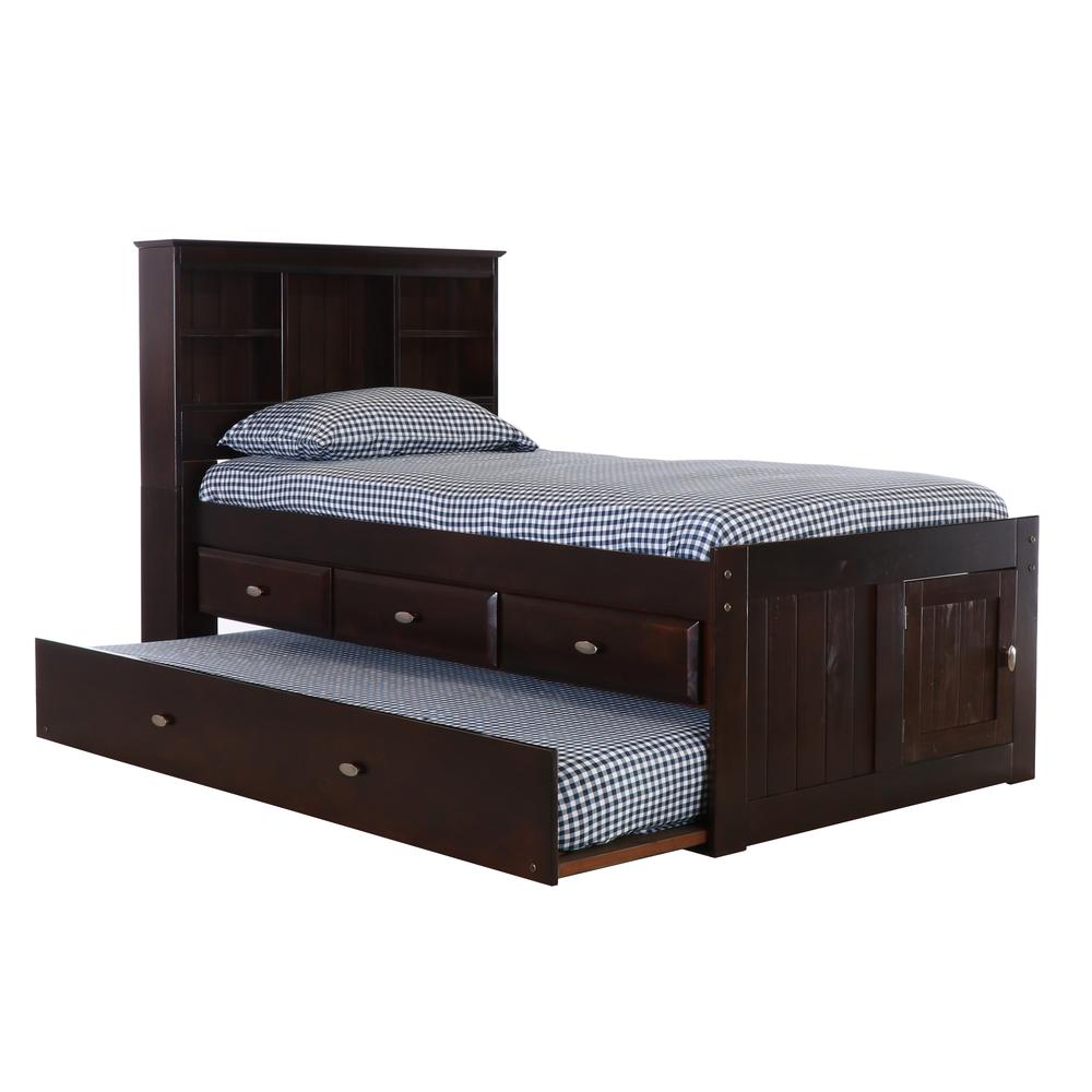 Twin Bookcase Bed with Three Drawers and a Twin Sized Trundle
