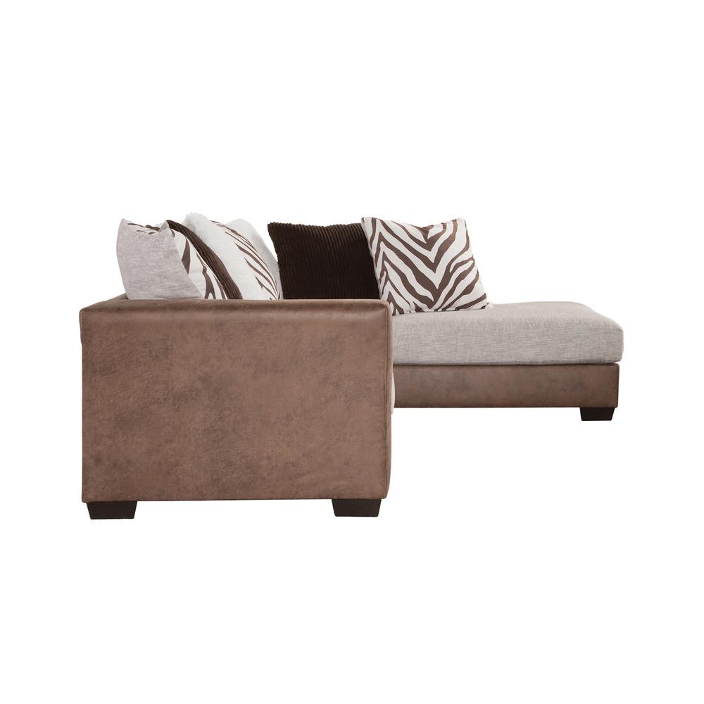 Square Arm Brown and White Two Piece Sectional Sofa