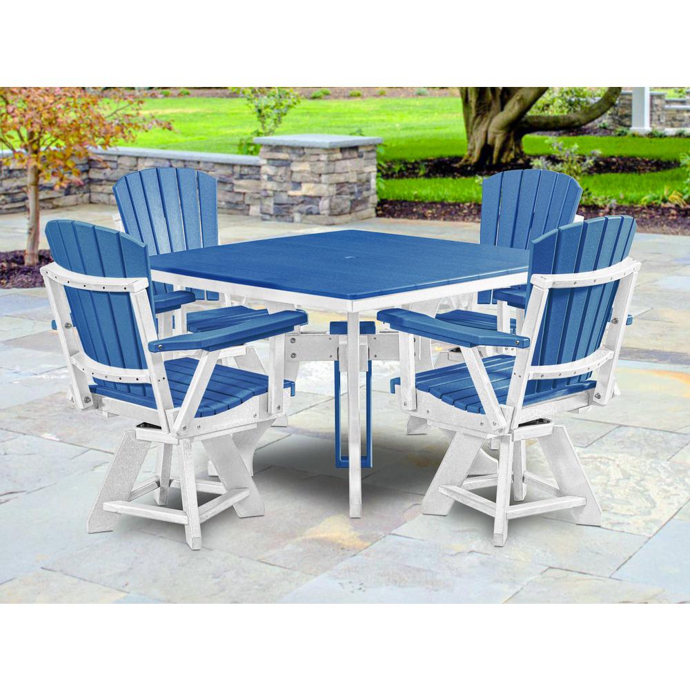 Five Piece Square Dining Height Dining Set in Blue with a White Base