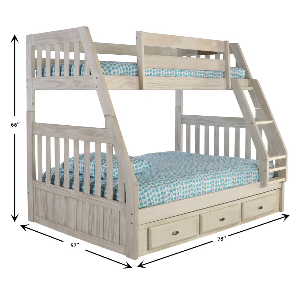 Solid Pine Twin/Full Bunk Bed with Three Drawers