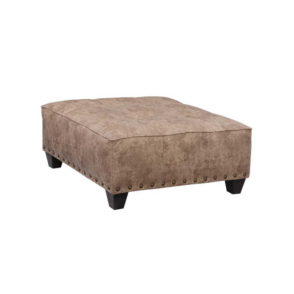 Transitional Brown Square Upholstered Ottoman