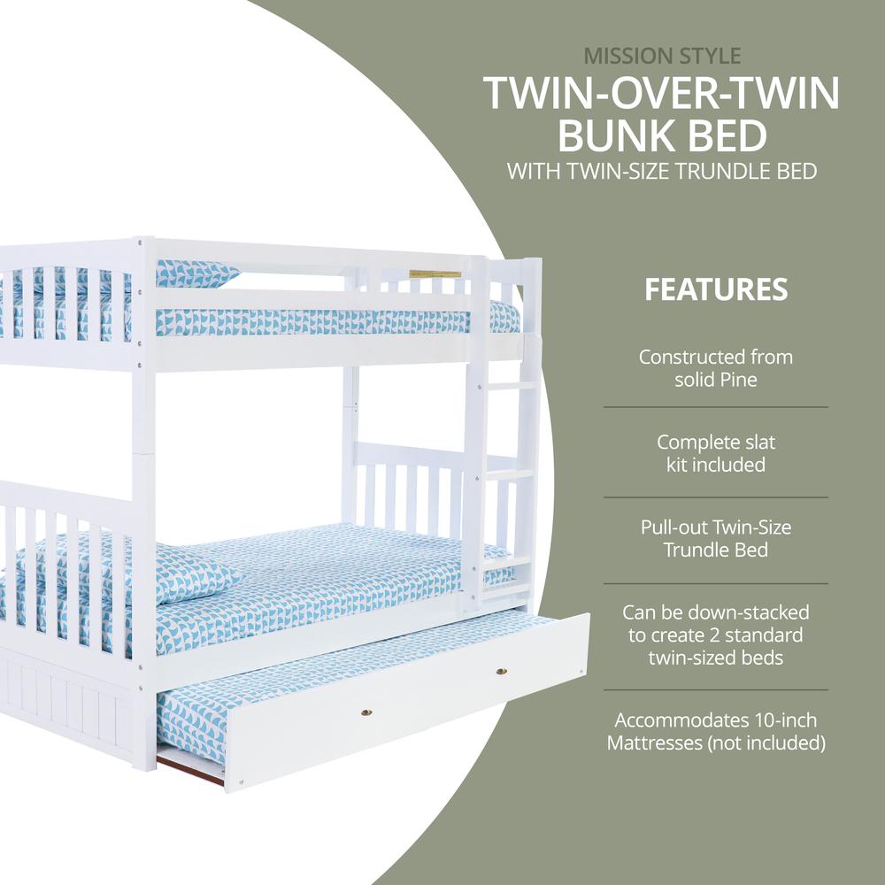 Solid Pine Twin over Twin Bunk Bed with Roll out Twin Trundle Bed