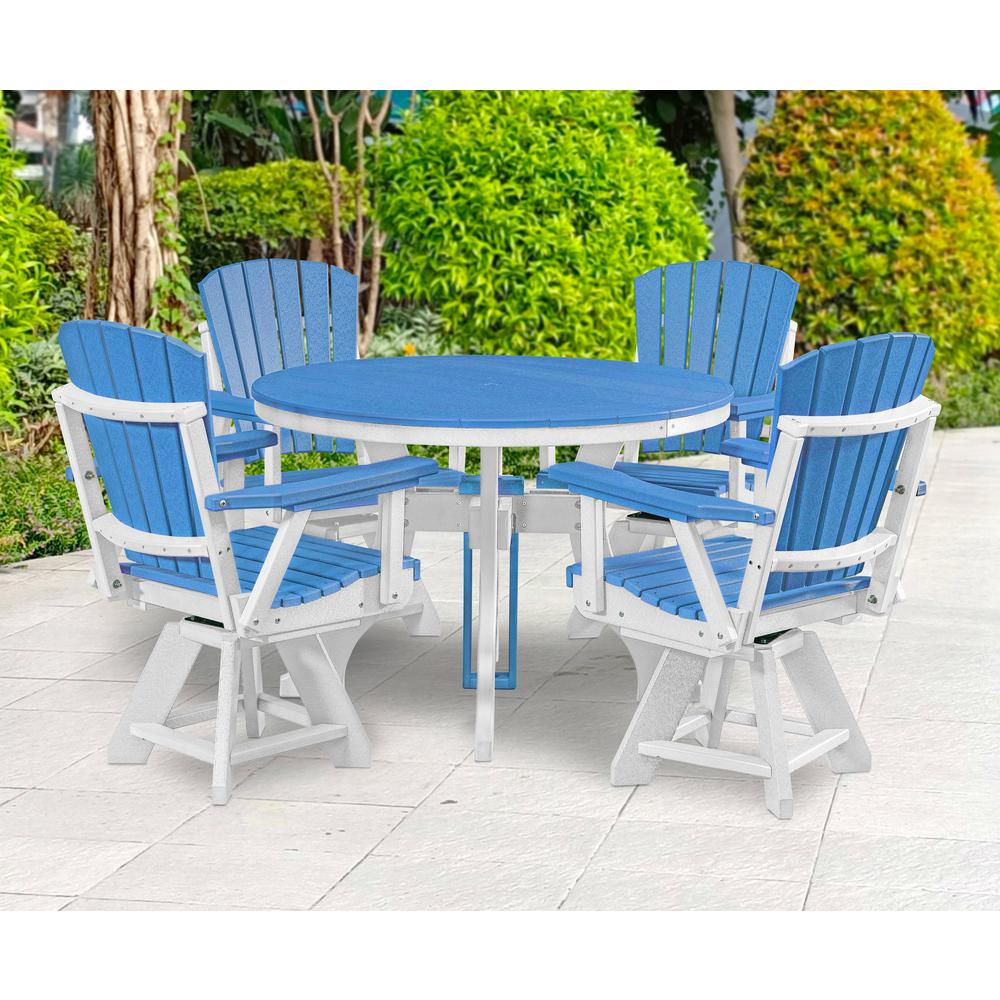 Five Piece Round Dining Height Dining Set in Blue with a White Base