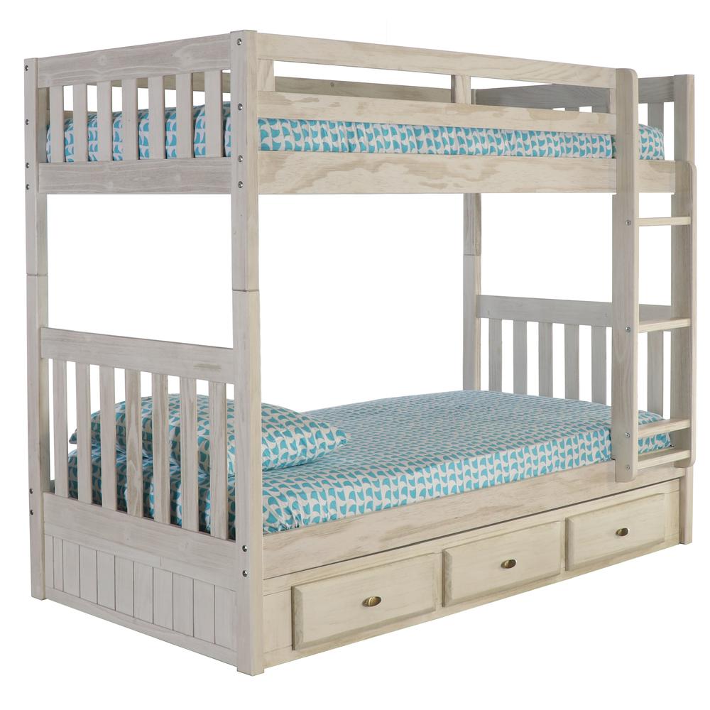 Solid Pine Twin/Twin Bunk Bed with Three Drawers