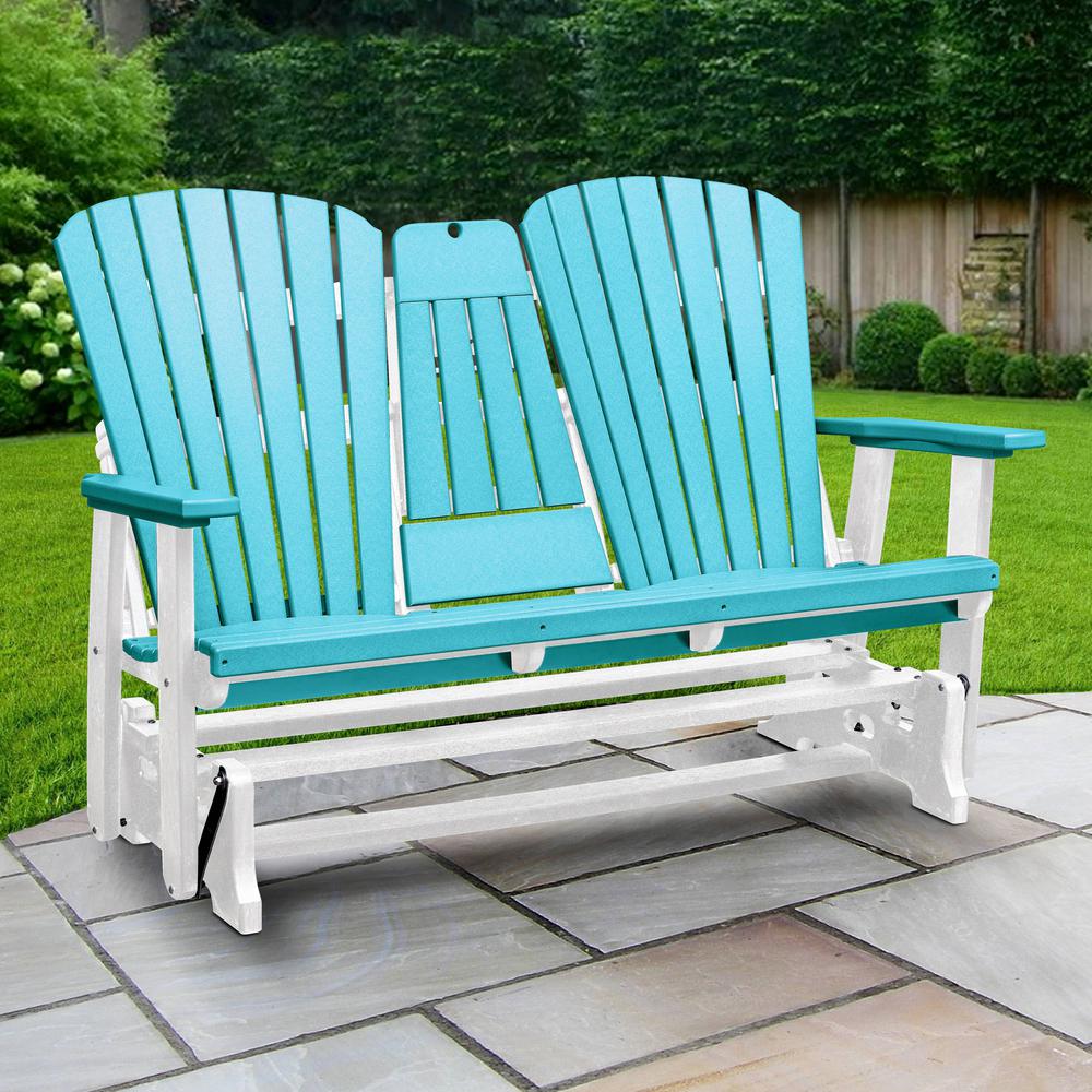 Two Seat Fan Back Glider with Drop Down Table/Cup Holder in Aruba Blue