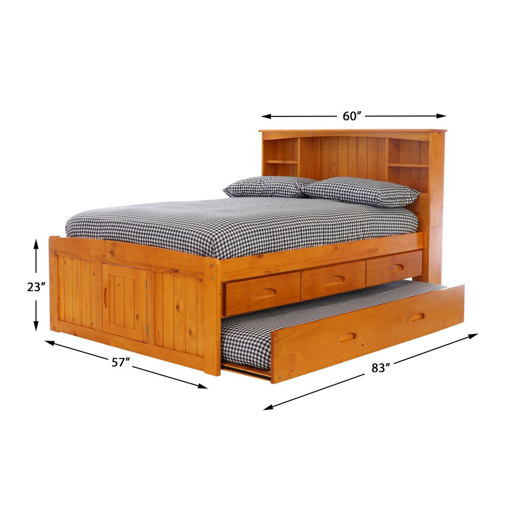 Full Captains Bookcase Bed with 3 drawers and Twin Sized Trundle