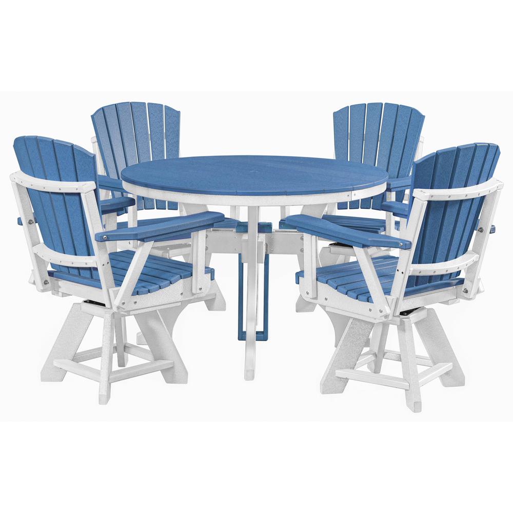 Five Piece Round Dining Height Dining Set in Blue with a White Base