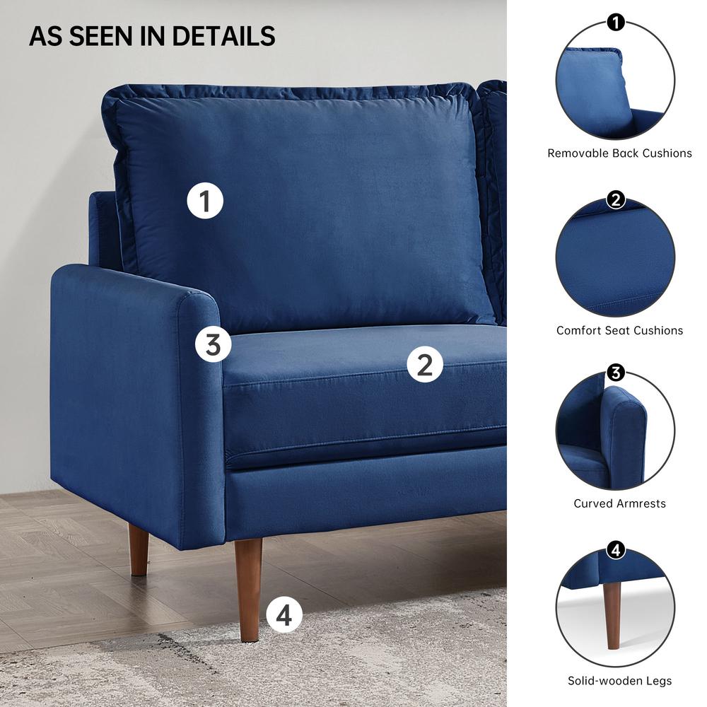 57 Inch Wide Upholstered Two Cushion Loveseat with Cambered Arms