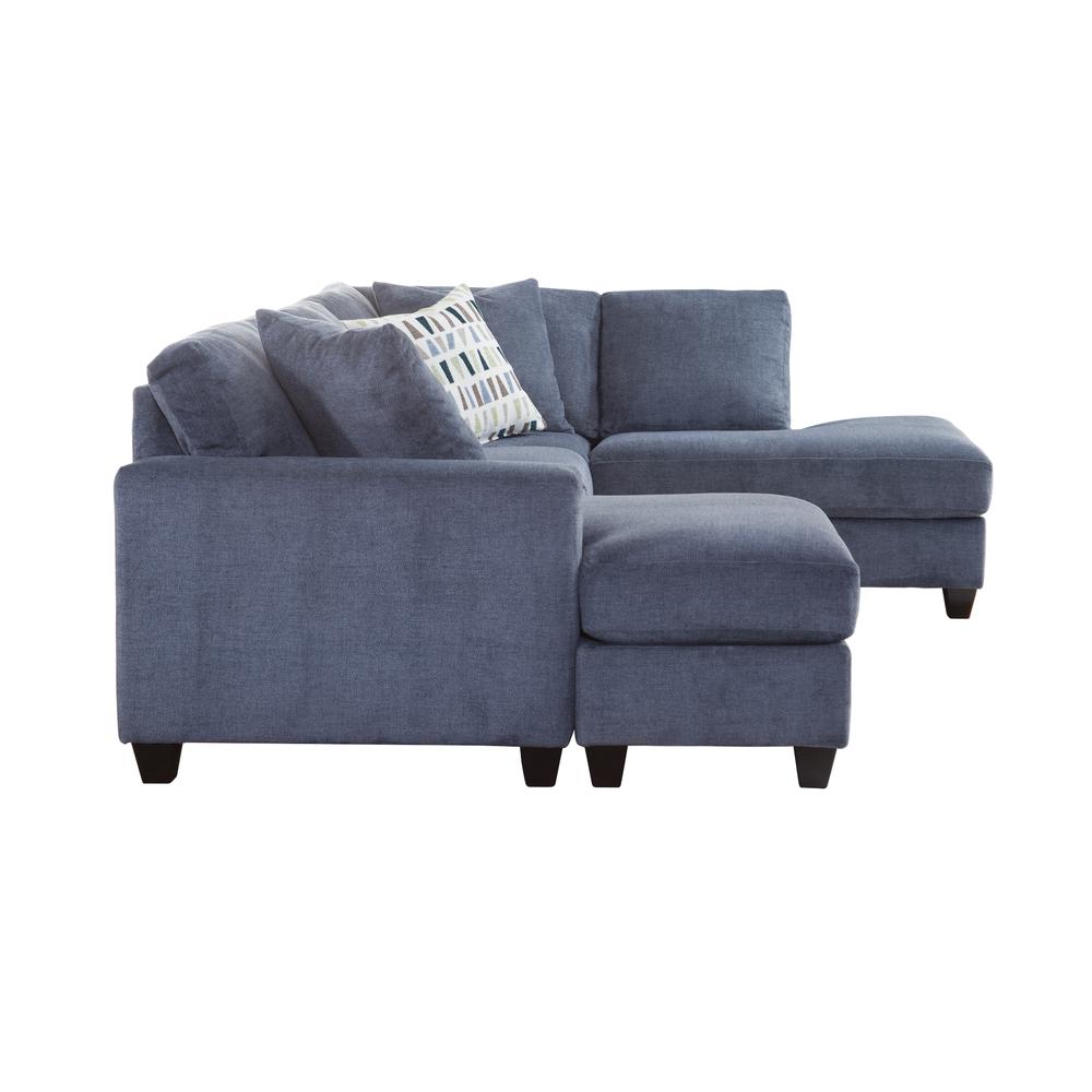 Transitional Blue Two Piece U-Shaped Sectional Sofa with Four Throw Pillows