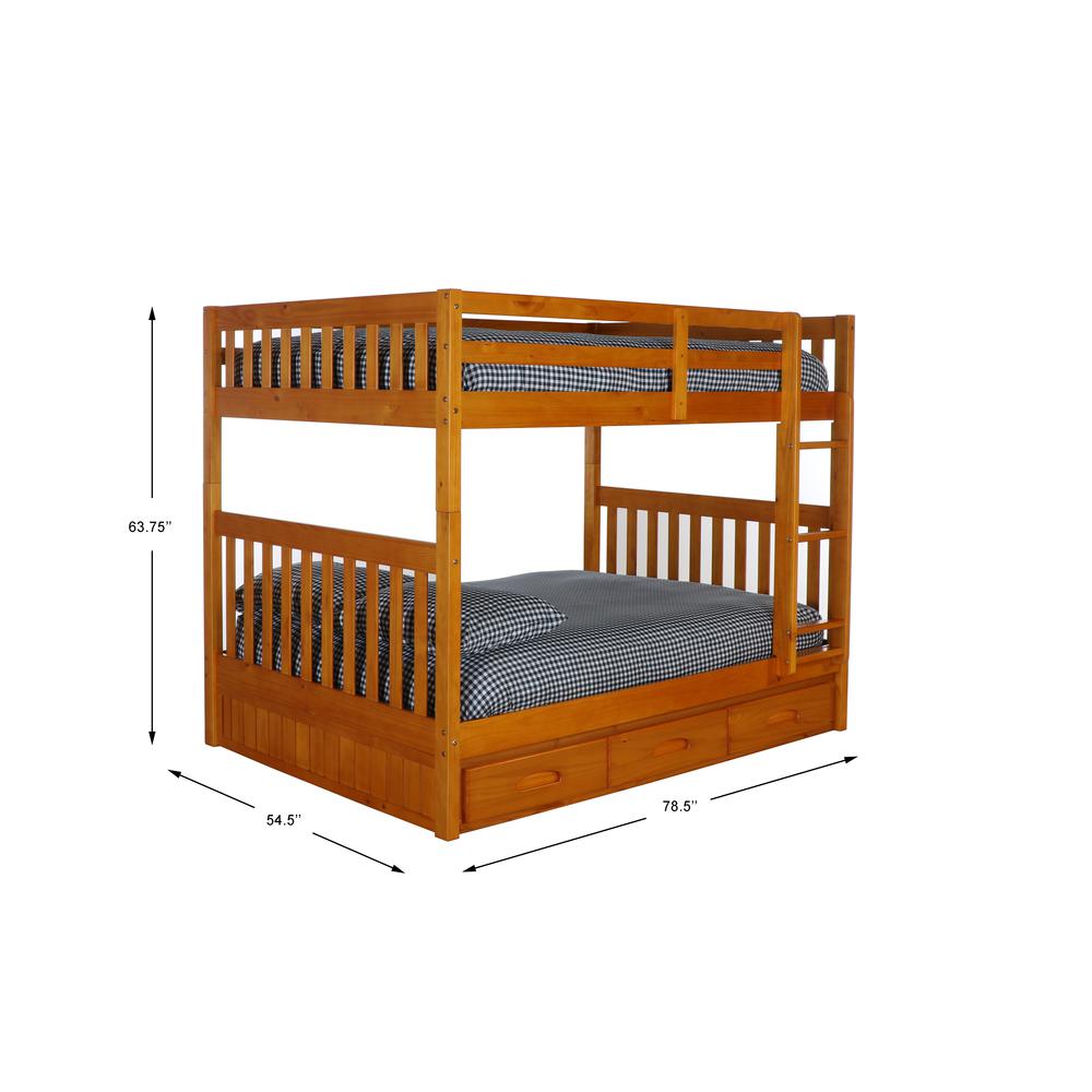 Full over Full Bunk Bed with Three Drawers