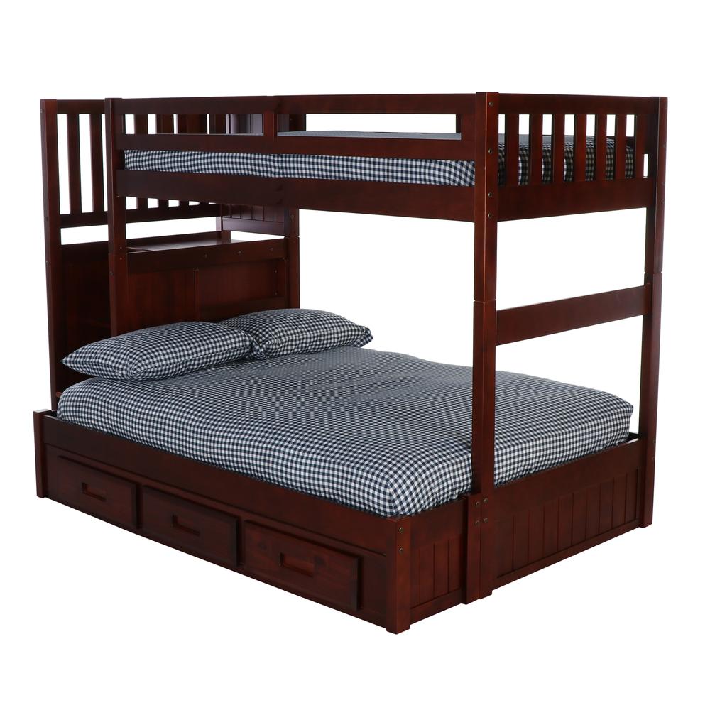 Solid Pine Mission Staircase Twin over Full Bunk Bed with Seven Drawers