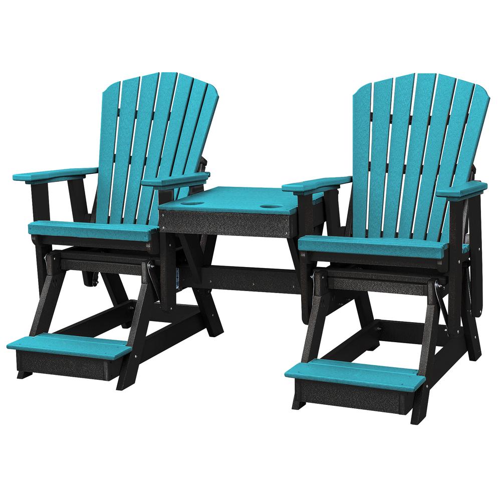 OS Home and Office Model 516ARB-K Double Balcony Height Glider with Center Table in Aruba Blue and Black