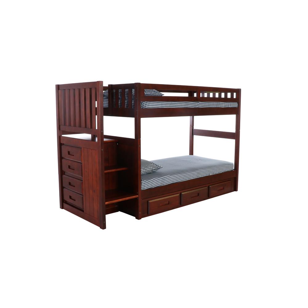 Solid Pine Mission Staircase Twin over Twin Bunk Bed with Seven Drawers