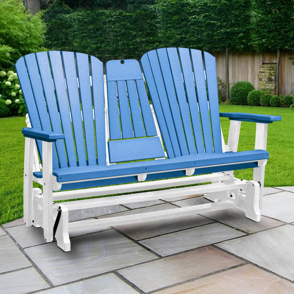 Two Seat Fan Back Glider with Drop Down Table/Cup Holder in Blue