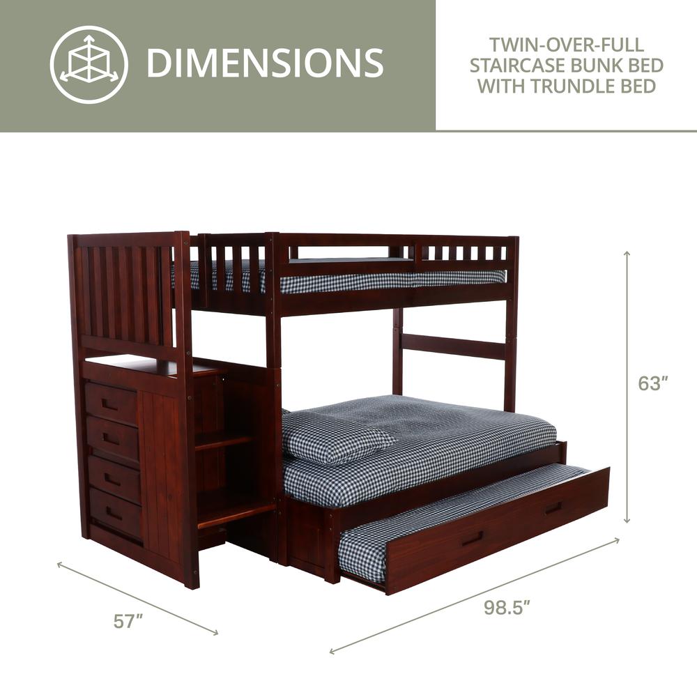 Solid Pine Mission Staircase Twin over Full Bunk Bed with Four Drawer Chest