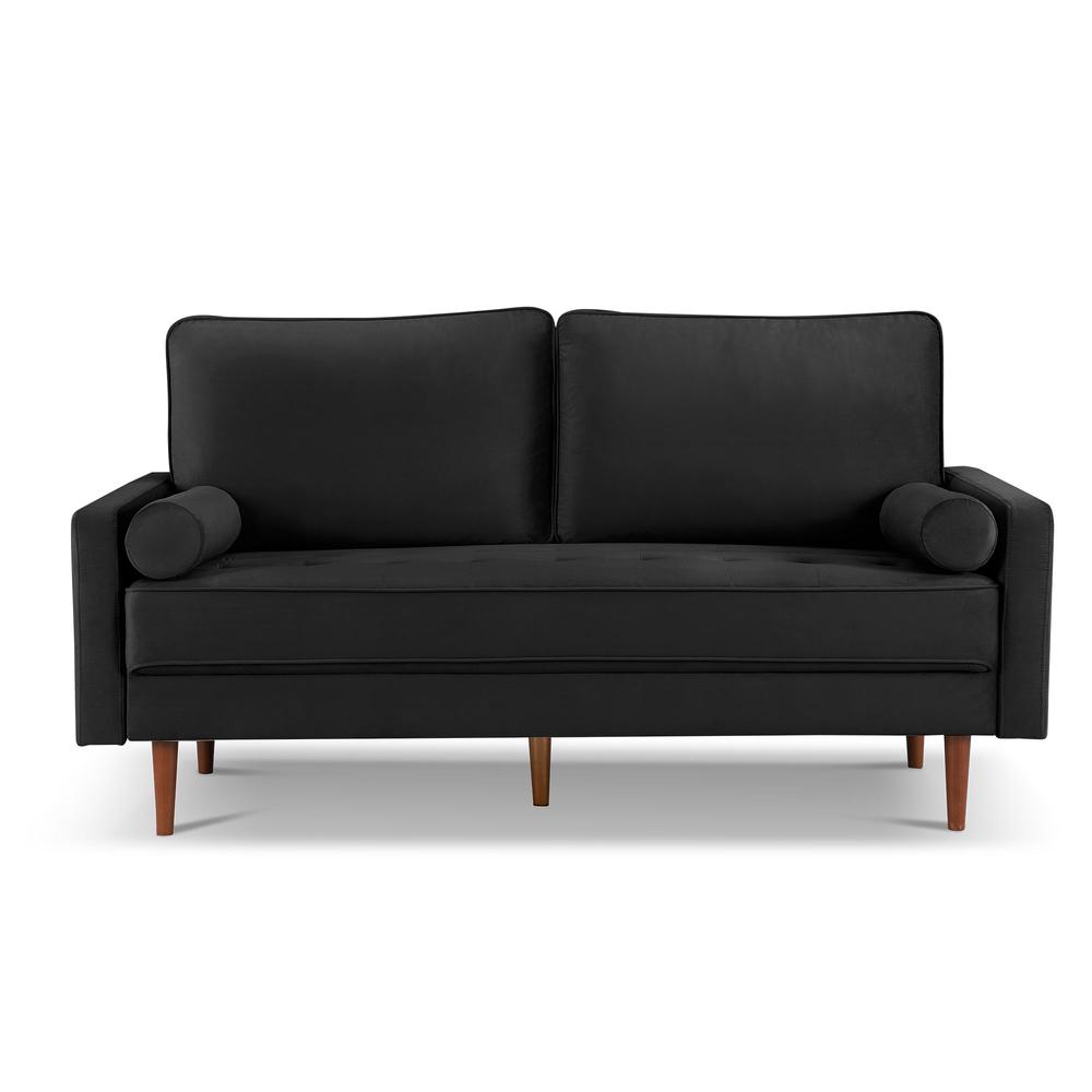 69 Inch Wide Upholstered Two Cushion Sofa with Bolster Pillows