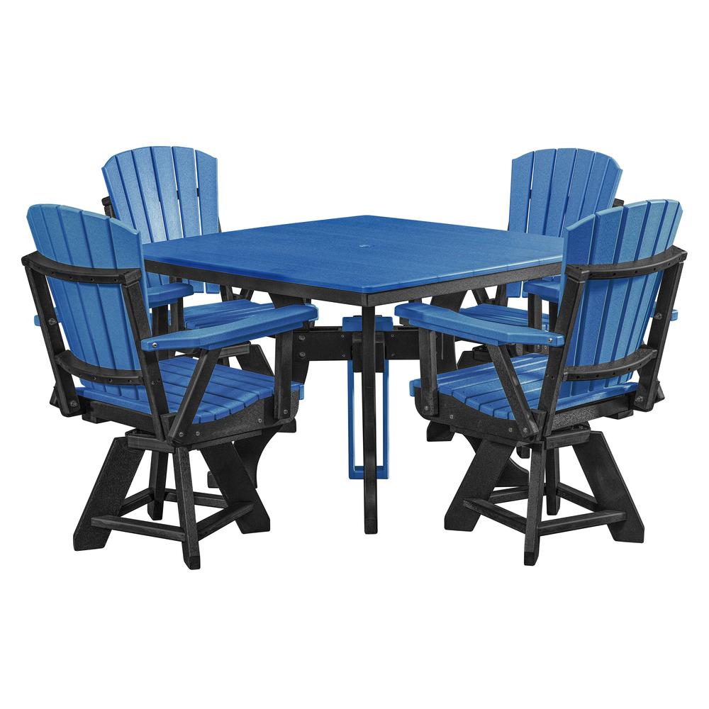 Five Piece Square Dining Height Dining Set in Blue with a Black Base