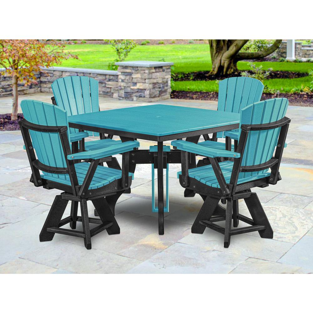 Fice Piece Square Dining Height Dining Set in Aruba Blue with a Black Base